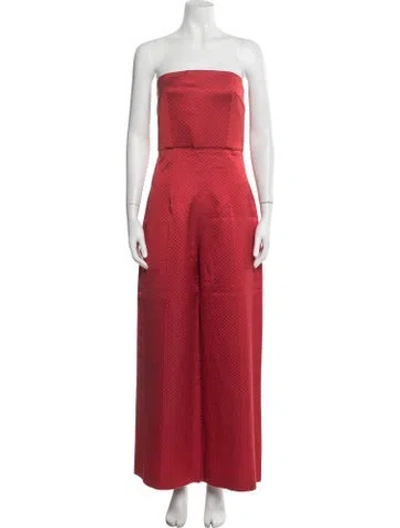 Pre-owned Emilia Wickstead Patterned Strapless Jumpsuit W/ Tags In Red