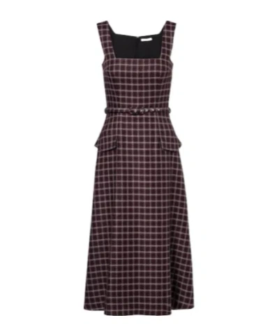 Emilia Wickstead Petra Houndstooth Wool-blend Midi Dress In Burgundy