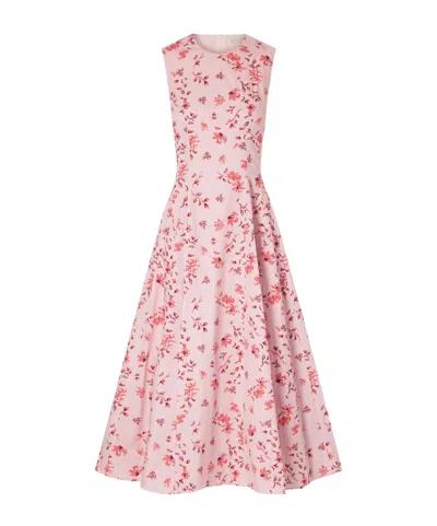 Emilia Wickstead Chelsea Pleated Floral-print Organic Cotton-poplin Midi Dress In Pink