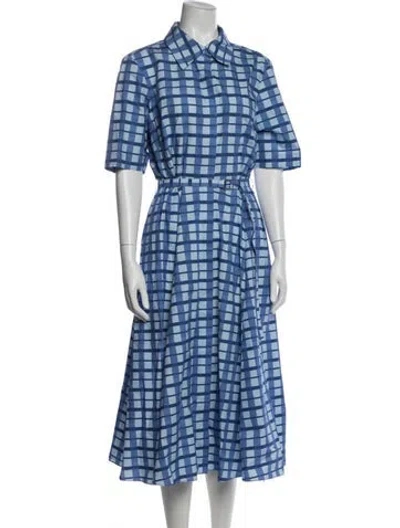 Pre-owned Emilia Wickstead Plaid Print Long Dress In Blue