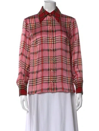 Pre-owned Emilia Wickstead Plaid Print Long Sleeve Blouse In Pink