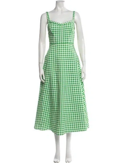 Pre-owned Emilia Wickstead Plaid Print Midi Length Dress W/ Tags In Green
