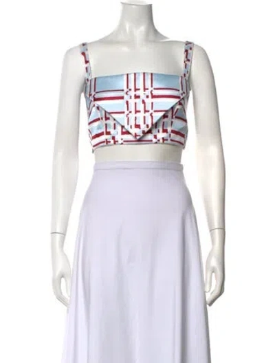 Pre-owned Emilia Wickstead Plaid Print Square Neckline Crop Top In Neutrals