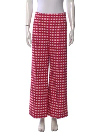 Pre-owned Emilia Wickstead Plaid Print Wide Leg Pants In Pink