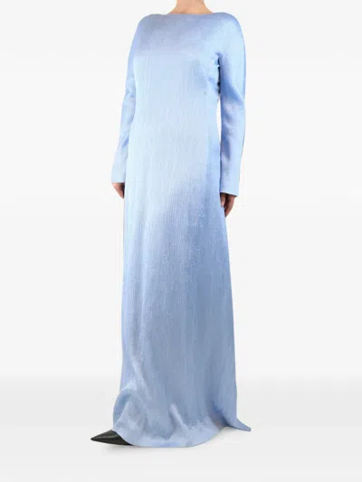 Pre-owned Emilia Wickstead Plissé Long-sleeve Maxi Dress In Blue