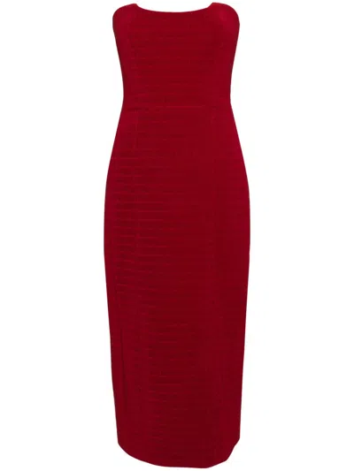 Emilia Wickstead Ryder Smocked Satin Midi Dress In Red