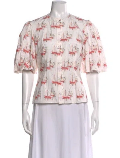 Pre-owned Emilia Wickstead Printed Crew Neck Blouse In White