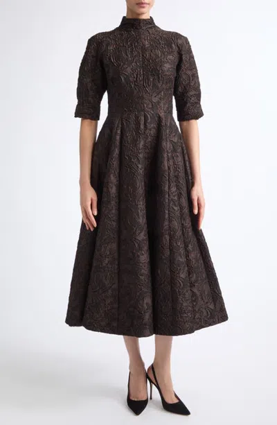Emilia Wickstead Quinley Jacquard Midi Dress In Chocolate/black
