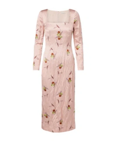 Emilia Wickstead Renne Floral Satin Midi Dress In Brown