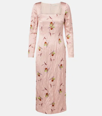 Emilia Wickstead Renne Floral Satin Midi Dress In Pink