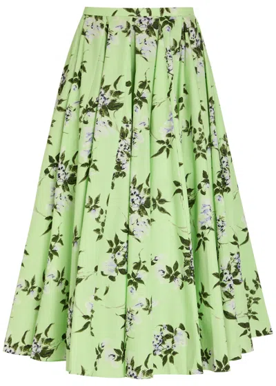 Emilia Wickstead Rhea Floral-print Cotton-poplin Midi Skirt In Green