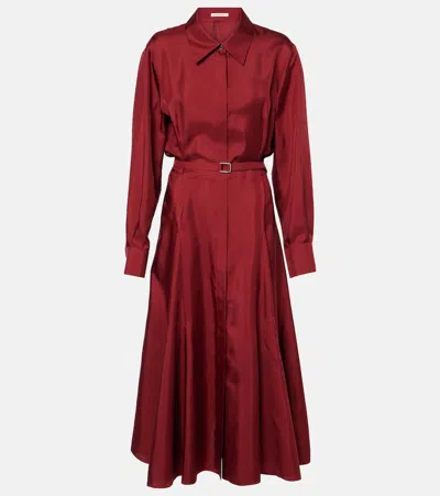 Emilia Wickstead Riko Belted Silk Twill Shirt Dress In Burgundy