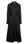 Emilia Wickstead Riko Long Sleeve Silk Twill Midi Shirtdress In Black