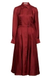 Emilia Wickstead Belted Silk-twill Midi Shirt Dress In Burgundy