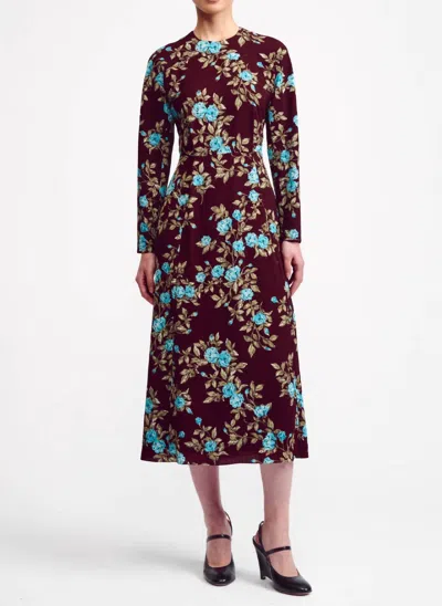 Emilia Wickstead Roland Floral Printed Dress In Turquoise Crepe Georgette In Multi
