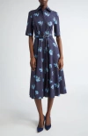 Emilia Wickstead Rubie Belted Cotton Poplin Midi Shirtdress In Blue Flowers On Navy