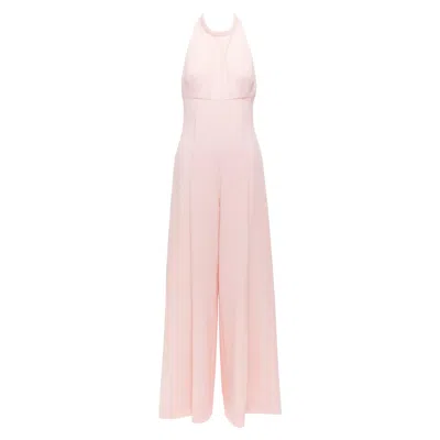 Pre-owned Emilia Wickstead Sabryn Pink Pleated Front Flap Back Halter Wide Jumpsuit Uk8 S