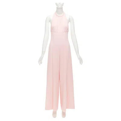 Pre-owned Emilia Wickstead Sabryn Pink Pleated Front Flap Back Halter Wide Jumpsuit Uk8 S