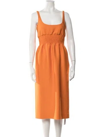 Pre-owned Emilia Wickstead Scoop Neck Midi Length Dress In Orange