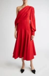 Emilia Wickstead Sehima One-shoulder Draped Crepe Midi Dress In Red