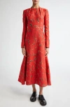 Emilia Wickstead Seneca Pintucked Brocade Midi Dress In Red On Beige