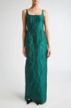 Emilia Wickstead Sharon Sleeveless Ditsy Metallic Floral Jacquard Column Gown In Green