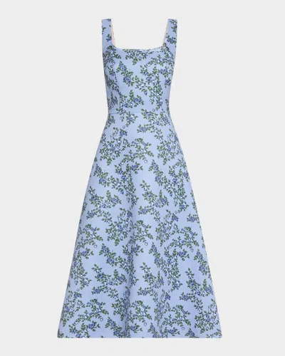 Emilia Wickstead Shiloh Dress In Blue Pattern Roses On Baby Blue