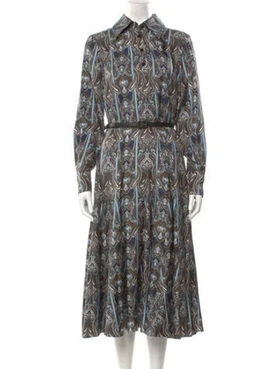 Pre-owned Emilia Wickstead Silk Midi Length Dress In Brown
