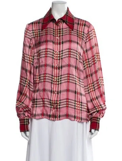 Pre-owned Emilia Wickstead Silk Plaid Print Blouse In Pink