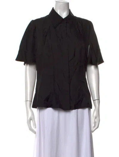 Pre-owned Emilia Wickstead Silk Short Sleeve Button-up Top In Black