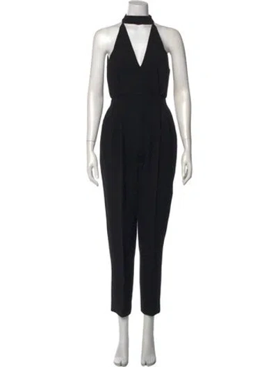 Pre-owned Emilia Wickstead Silk Tie Neck Jumpsuit In Black