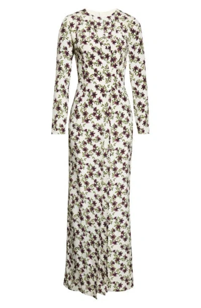 Emilia Wickstead Silverio Floral Long Sleeve Silk Crêpe De Chine Maxi Dress In Neutral