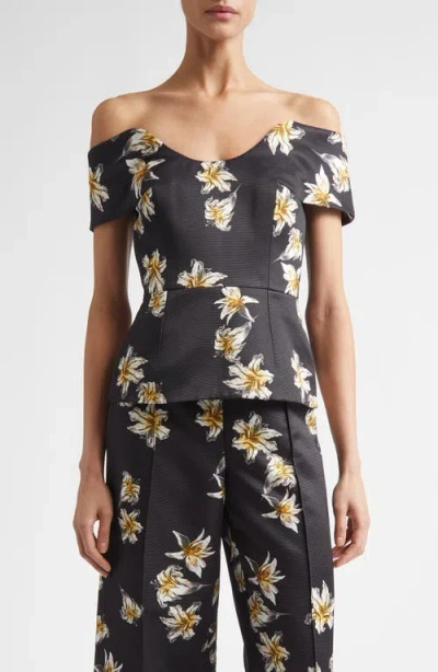 Emilia Wickstead Souline Festive Lilies Peplum Top In Black