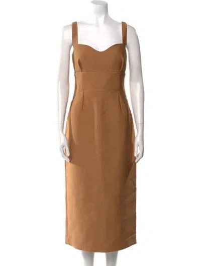 Pre-owned Emilia Wickstead Square Neckline Long Dress W/ Tags In Brown