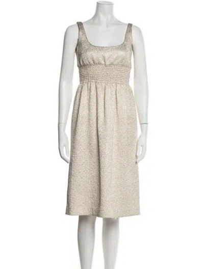 Pre-owned Emilia Wickstead Square Neckline Midi Length Dress In Neutrals