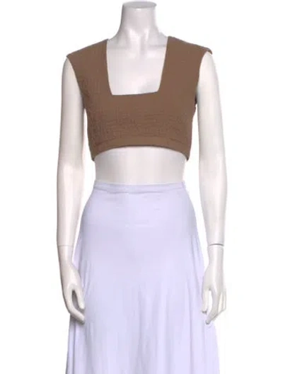Pre-owned Emilia Wickstead Square Neckline Sleeveless Crop Top In Brown