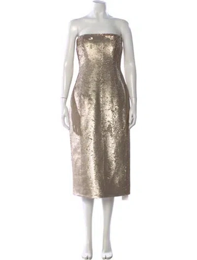 Pre-owned Emilia Wickstead Strapless Midi Length Dress W/ Tags In Gold