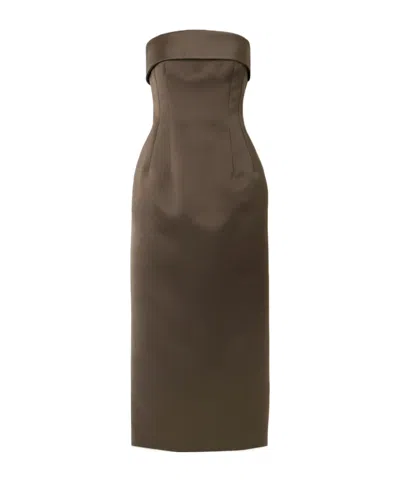 Emilia Wickstead Keeley Mudu Strapless Duchesse-satin Midi Dress In Brown