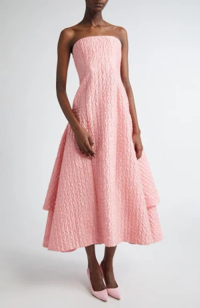 Emilia Wickstead Strapless Satin Seersucker Midi Dress In Matte Pink