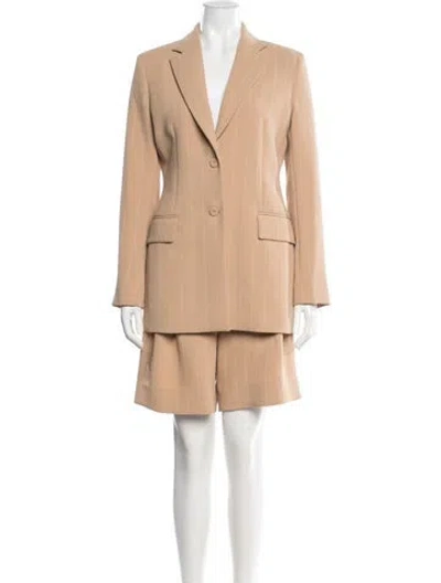 Pre-owned Emilia Wickstead Striped Pleated Accents Short Set In Neutral