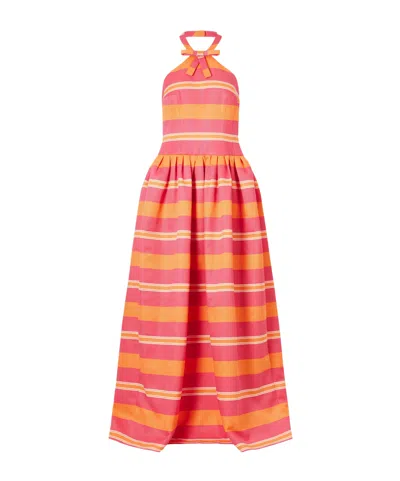 Emilia Wickstead Striped Bow-detailed Striped Taffeta Halterneck Gown In Pink