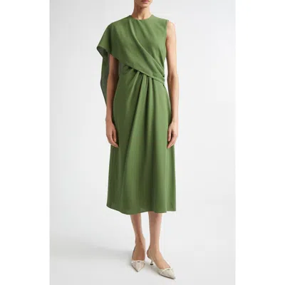 Emilia Wickstead Tidus Draped Wool Crepe Midi Dress In Green
