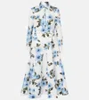 Emilia Wickstead Jancine Dahlia Print Clip Dot Long Sleeve Seersucker Dress In Blue