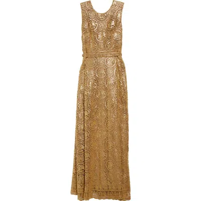 Emilia Wickstead Torres Metallic Guiure Lace Gown In Brown