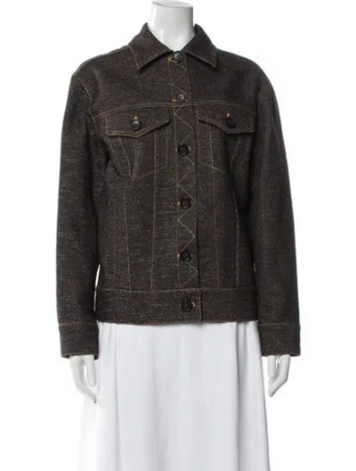 Pre-owned Emilia Wickstead Tweed Pattern Denim Jacket In Brown