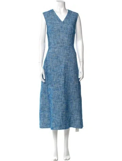 Pre-owned Emilia Wickstead Tweed Pattern Long Dress W/ Tags In Blue