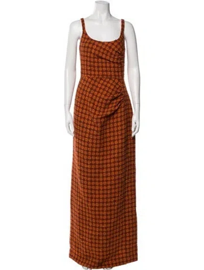 Pre-owned Emilia Wickstead Tweed Pattern Long Dress W/ Tags In Orange