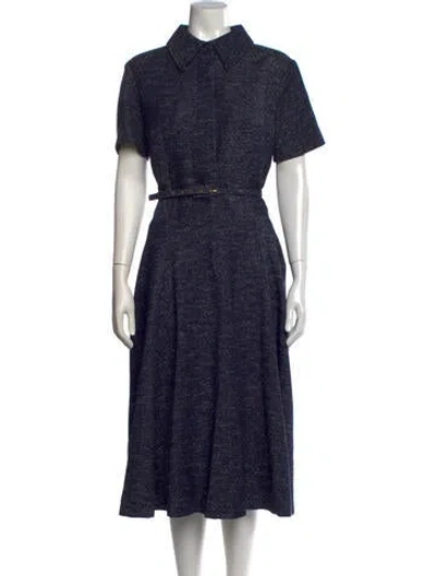 Pre-owned Emilia Wickstead Tweed Pattern Midi Length Dress In Blue