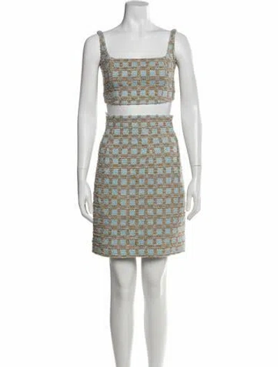 Pre-owned Emilia Wickstead Tweed Plaid Print Skirt Set In White