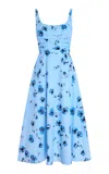 Emilia Wickstead Verena Ruched Cotton Midi Dress In Light Blue